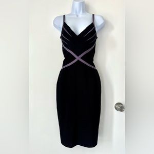 HERVE LEGER Black And Purple Knit Sleeveless Bandage Dress